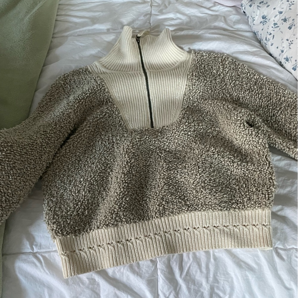 Anthropologie Moth Fleece Pile Quarter Zip M